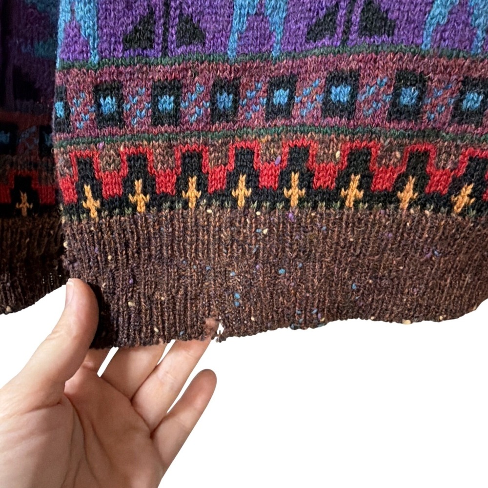 Woolrich Cardigan Sweater Womens S Brown Multi Fair Isle Vintage 90s Handframed - Picture 12 of 13